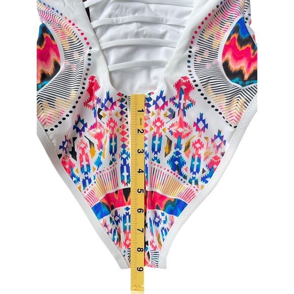 Red Carter White Multicolor Aztec Print One Piece Cutout Swimsuit - Small (6) - Picture 15 of 16